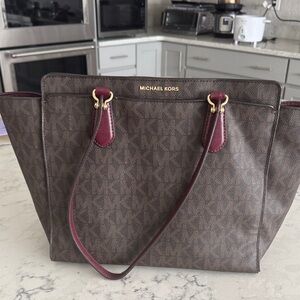 Michael Kors Tote in Brown with Burgundy Accents